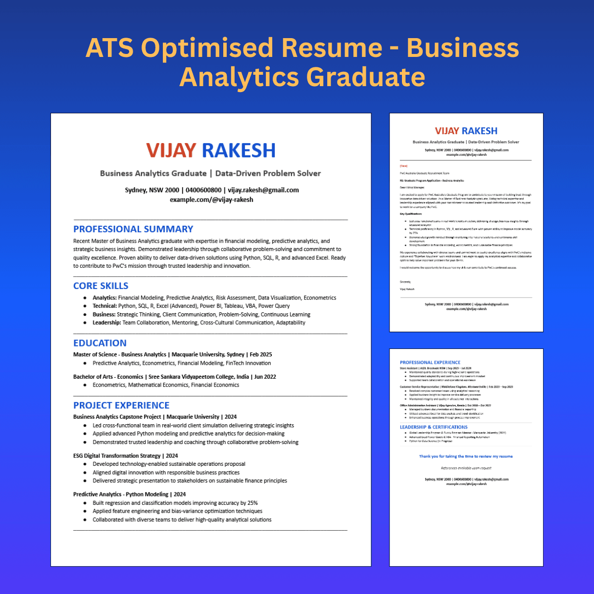 ATS Optimized Resume - Business Analytics Graduate Program Application - Portfolio case study showcasing professional work by MeCV Solutions