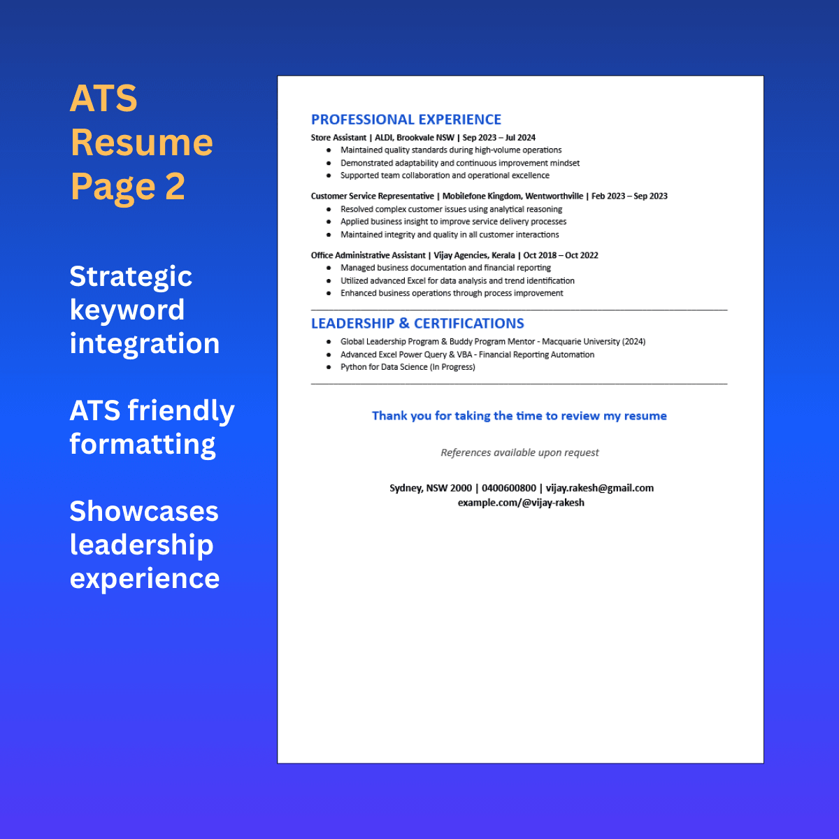 ATS Optimized Resume - Business Analytics Graduate Program Application - Project Image 3